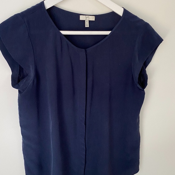 Joie Iva Cap-Sleeve Silk Blouse, Navy - Picture 10 of 11